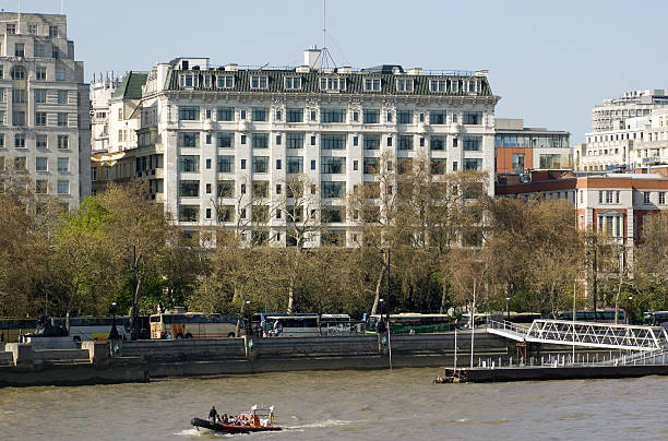 Savoy Hotel, London View of the historic Savoy Hotel in London.  First opened in 1889, the hotel has had many famous guests including the artist Monet who painted many renowned views of Westminster from his room. claude monet photos stock pictures, royalty-free photos & images