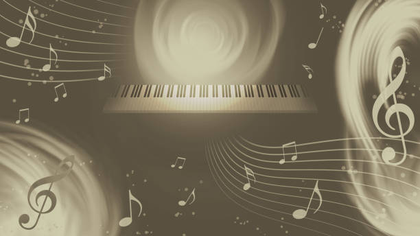 istock Image of music  piano keyboard and musical notes background 1207910829