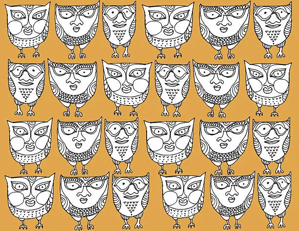 Vector illustration of Owls in a row