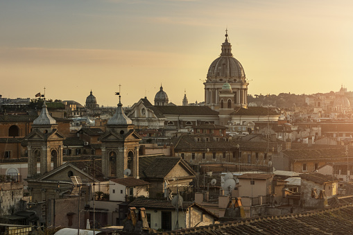 Cityscape of Rome at sunset, domes and skyline:the best of Italy
