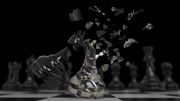istock Two head of chess broken body with attack in game. 1207913324