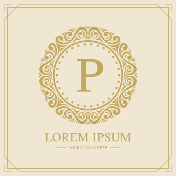 szablon logo luksusowego monogramu, projekt logo litery p, ilustracja wektorowa - letter p text calligraphy old fashioned stock illustrations