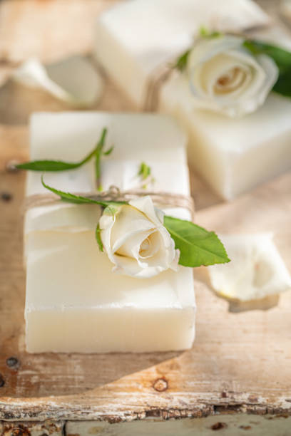 istock Cubes of rose soap wrapped in a string 1207916245