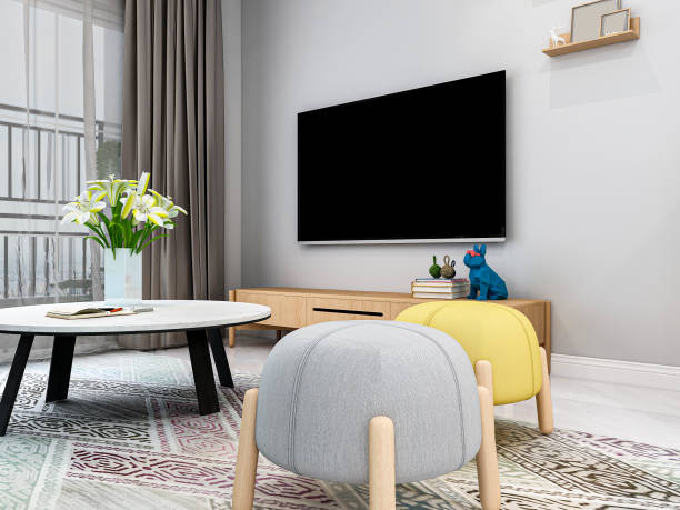 istock 3D rendering, spacious living room design of modern residence, with sofa, tea table, decorative painting, etc 1207917101