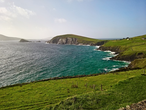 Panoramic view over great cliffs on the ring of Kerry, Ireland; Kerry