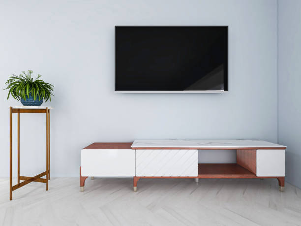 istock 3D rendering, simple modern living room sofa with coffee table, with green plants on the table. 1207918329