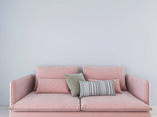 istock 3D rendering, simple modern living room sofa with coffee table, with green plants on the table. 1207918347