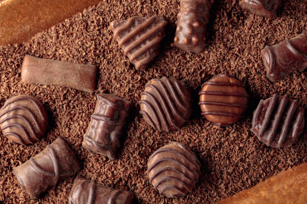 초콜릿 사탕과 초콜릿 칩. - 3675 뉴스 사진 이미지
