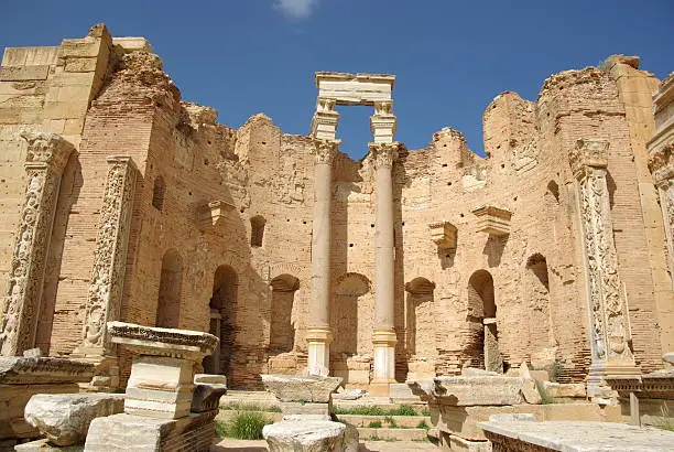 Basilica in the Roman ruins of Leptis Magna in Libya, Africa