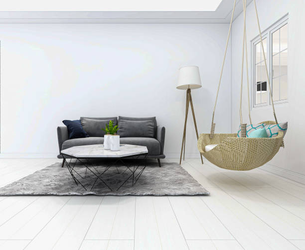 istock 3D rendering, spacious living room design of modern residence, with sofa, tea table 1207919712