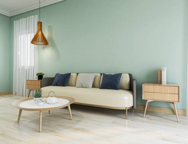 istock 3D rendering, spacious living room design of modern residence, with sofa, tea table 1207919737