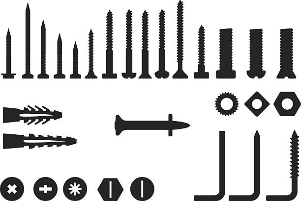 Bolts, screws and nuts vector art illustration