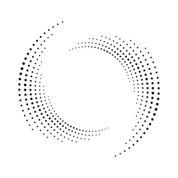 スパイラルドットの背景。ハーフトーン形状、抽象的なロゴのエンブレム、またはプロジェクトのデザイン要素。回転を伴うセグメント化された円。 - 循環点のイラスト素材／クリップアート素材／マンガ素材／アイコン素材
