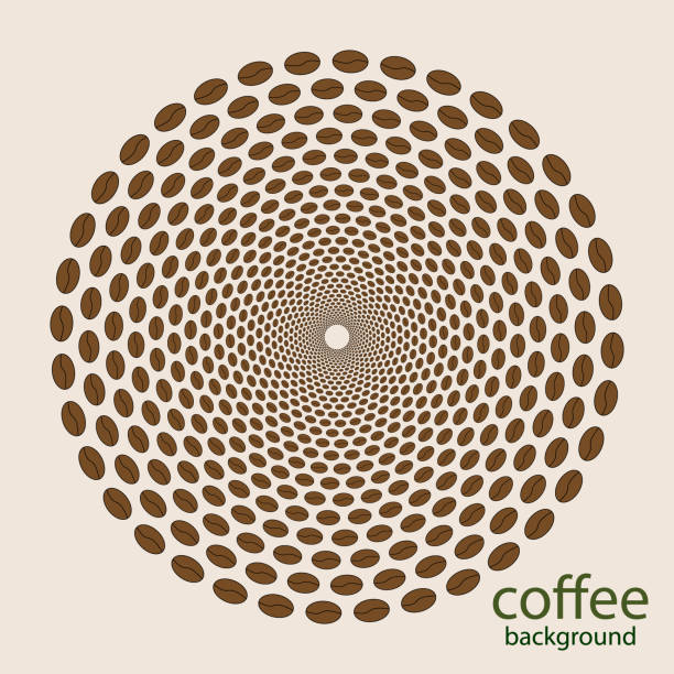 ilustraciones, imágenes clip art, dibujos animados e iconos de stock de granos de café en círculos de fondo. diseño abstracto de medios tonos. - menu bean brown caffeine