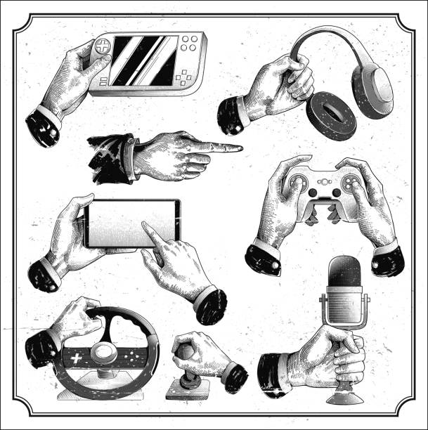 ilustrações, clipart, desenhos animados e ícones de ícones de jogos - engraved image gear old fashioned machine part