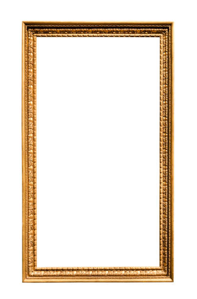 long vertical narrow vintage wooden picture frame long vertical narrow vintage wooden picture frame with cutout canvas isolated on white background long photos stock pictures, royalty-free photos & images