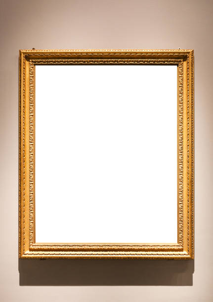 istock vertical narrow vintage picture frame on wall 1207938316