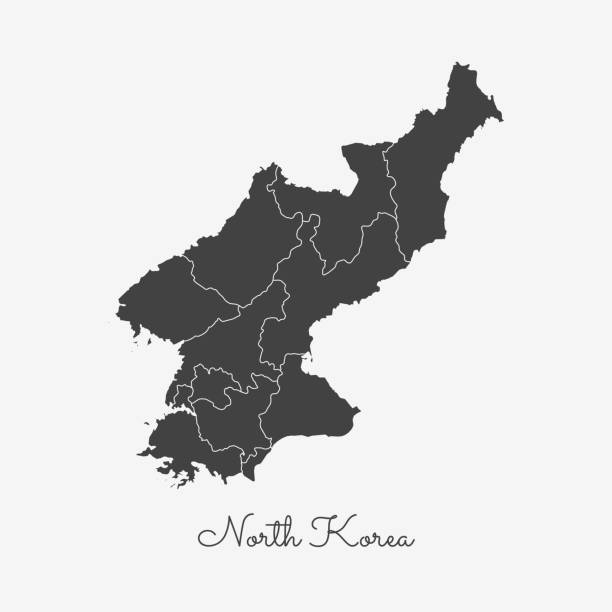 ilustrações de stock, clip art, desenhos animados e ícones de north korea region map: grey outline on white background. - democratic peoples republic of north korea