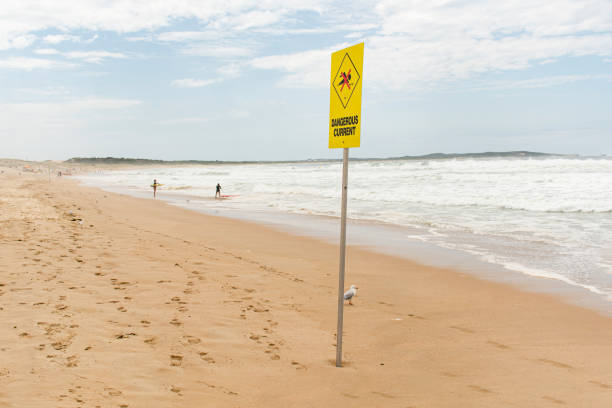 istock Dangerous current sign for swimmers at the beach in Australia 1207938613