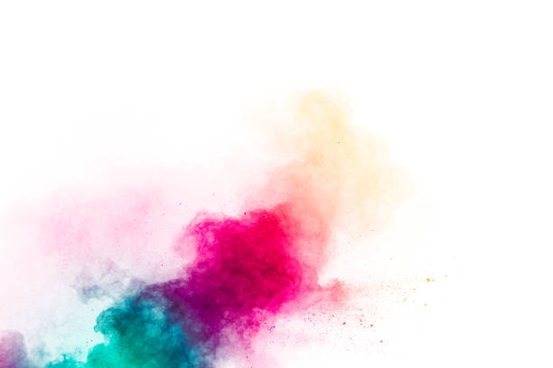 istock Colorful powder explosion on white background. Abstract pastel color dust particles splash. 1207945536