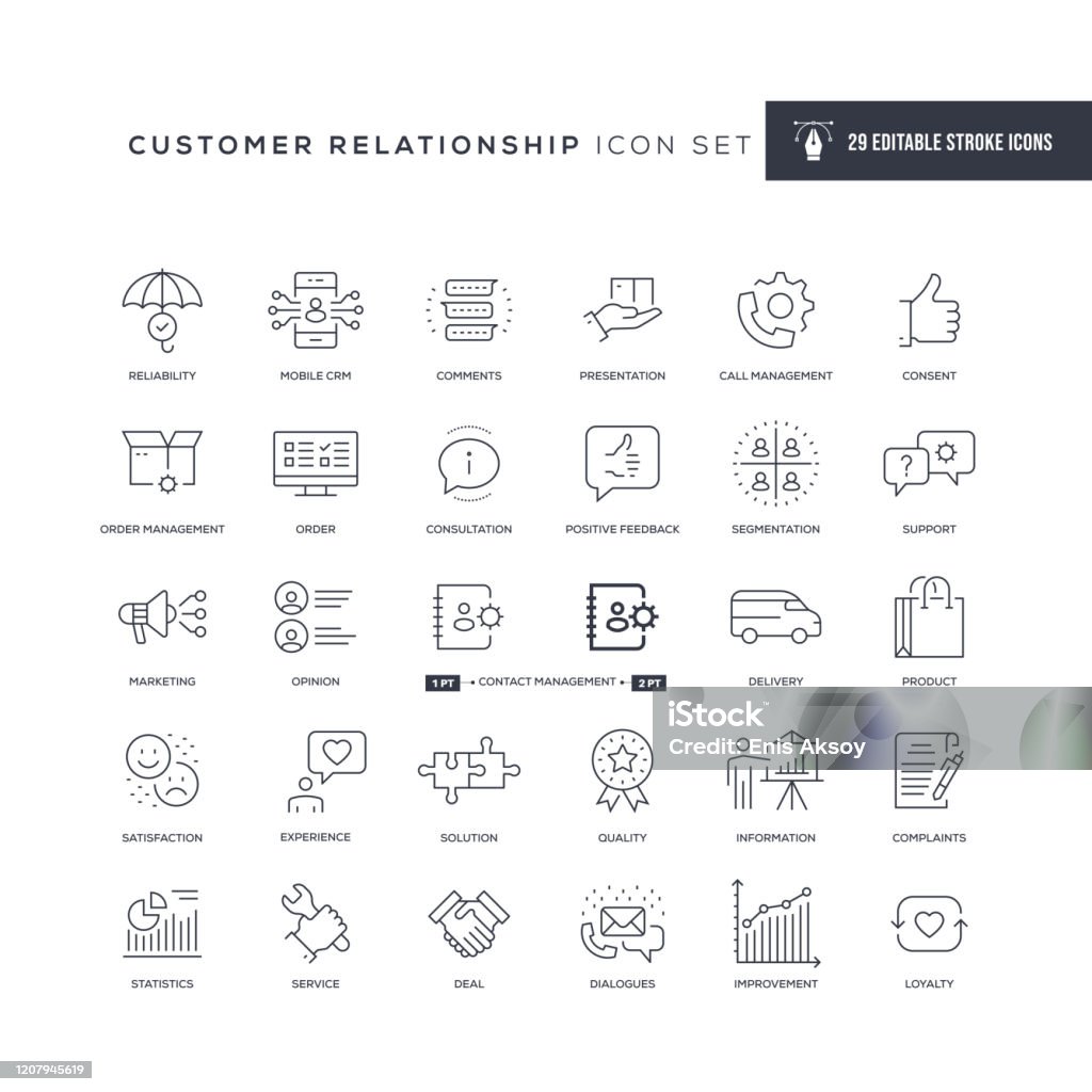 Customer Relationship Editable Stroke Line Icons 29 Customer Relationship Icons - Editable Stroke - Easy to edit and customize - You can easily customize the stroke with Icon Symbol stock vector