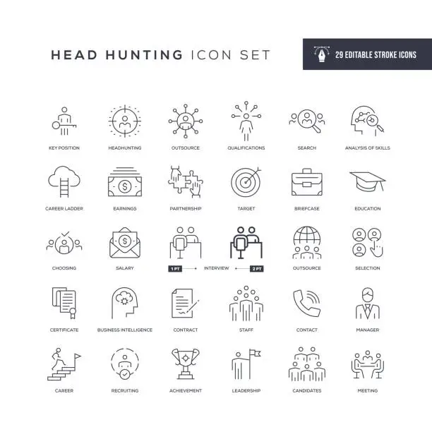 Vector illustration of Head Hunting Editable Stroke Line Icons
