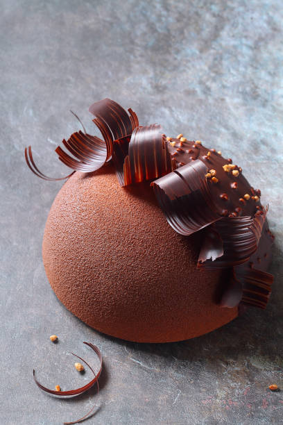 torta mousse a cupola alla nocciola al cioccolato contemporaneo - chocolate mousse cake foto e immagini stock