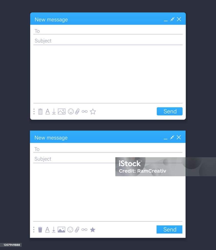 Email Message Interface Sending Form Blank Page Email Box Design Stock ...