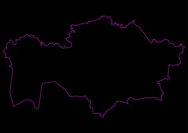 Vector illustration of Neon map of Kazakhstan against black background