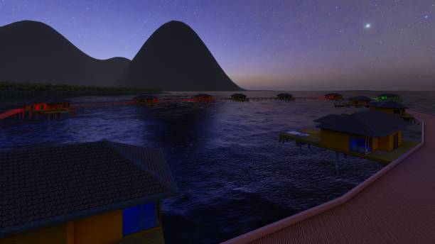 istock Bungalow resort on island, French Polynesia 3d rendering 1207954326