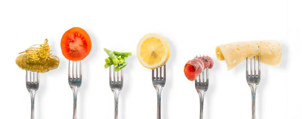 istock Vegetables and meat and seafood on white background. 1207955748