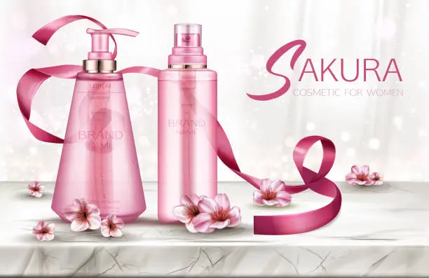 Vector illustration of Cosmetic sprayer bottles mockup ad promo banner