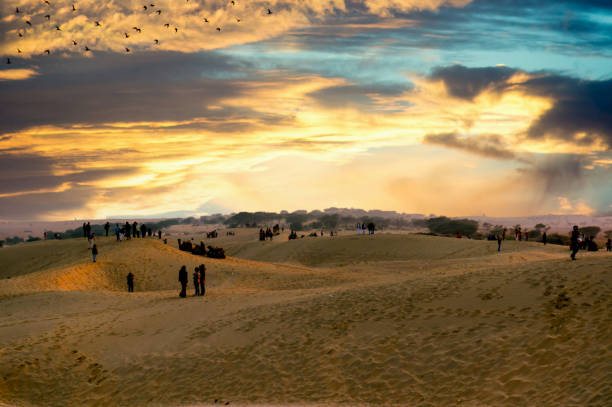 istock People enjoying the sunset on sand dunes 1207958537