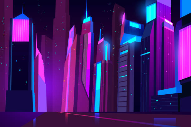 istock Night city in neon lights. Futuristic cityscape 1207959497