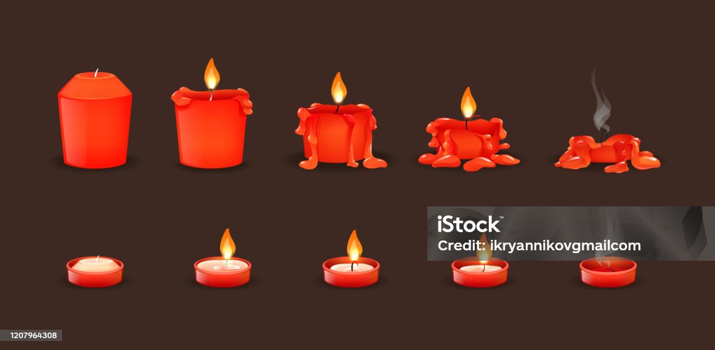 Cartoon Burning Wax Candles On The Different Stages Of Burning Stock  Illustration - Download Image Now - iStock