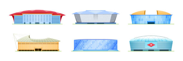 illustrations, cliparts, dessins animés et icônes de ensemble de stade de sport pour le football, jeux olympiques, arène sportive. - american football stadium illustrations