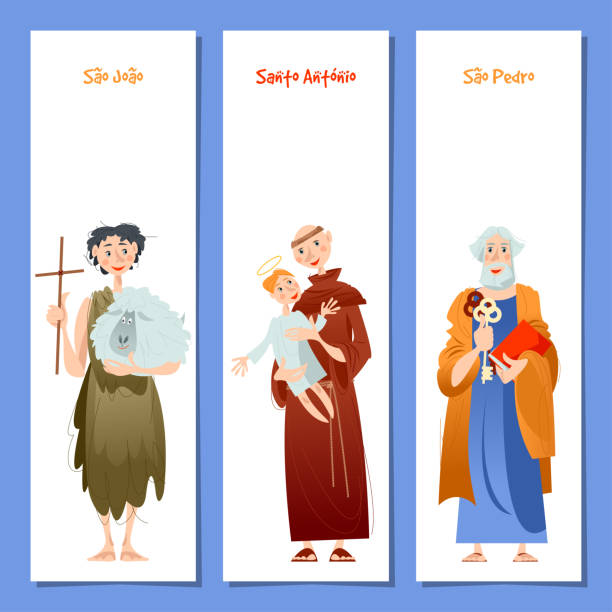 set von 3 universellegrußkarten und lesezeichen mit st. antonius, st. johannes, st. peter (st. antonius, st. john, st. peter). vorlage, vorlage. - peter the apostle stock-grafiken, -clipart, -cartoons und -symbole