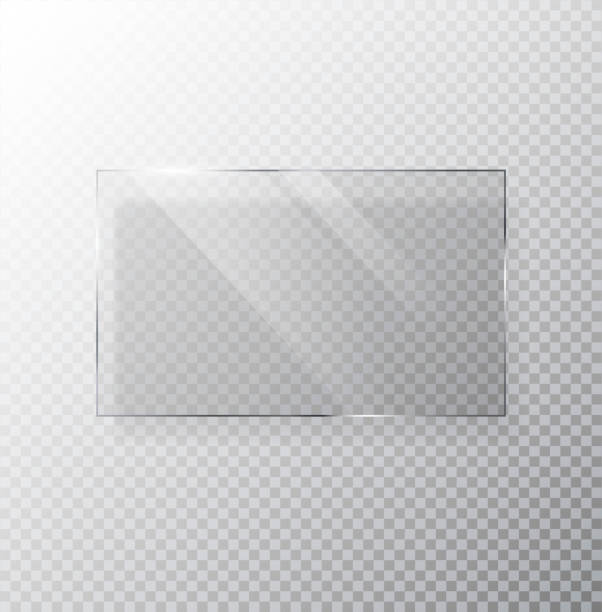 ilustraciones, imágenes clip art, dibujos animados e iconos de stock de estandarte de vidrio vectorial aislado sobre fondo transparente. rectángulo de cristal con destellos y luz. eps 10. - geometric shape transparent backgrounds glass