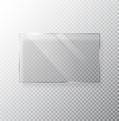 Vector glass banner Isolated on transparent background. Glass rectangle with glares and light