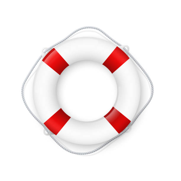 Realistic red and white lifebuoy whith a rope. Life buoy- realistic vector drawing isolated on white background. Eps10 Realistic red and white lifebuoy whith a rope. Life buoy- realistic vector drawing isolated on white background ring buoy stock illustrations