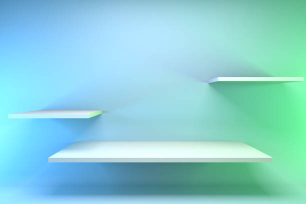 istock 3d render shelves on a blue and green background. Minimalistic podium concept for goods. 1207975365
