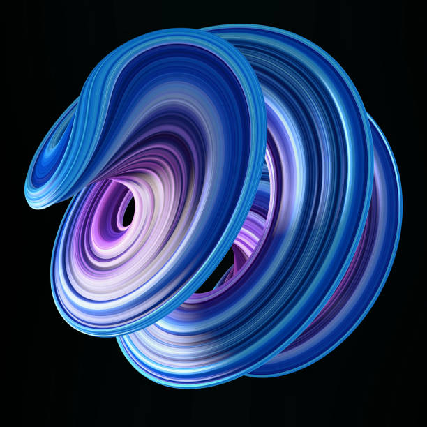 istock 3d rendering twisted abstract shape with bright blue lines on black background 1207975898