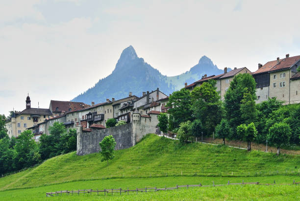 istock Houses on a green hill with a small fortress. 1207976268