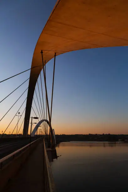 View of the JK Bridge, Brasilia's postcard, during the sunrise.