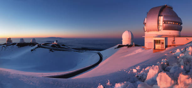 Panorama of Observatories at Mauna Kea Summit stock photo