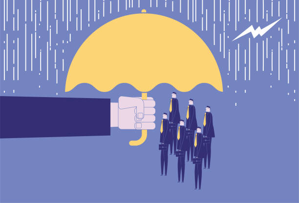 ilustraciones, imágenes clip art, dibujos animados e iconos de stock de paraguas para un grupo de hombres de negocios en una ilustración de acciones de tormenta eléctrica - umbrella men business businessman