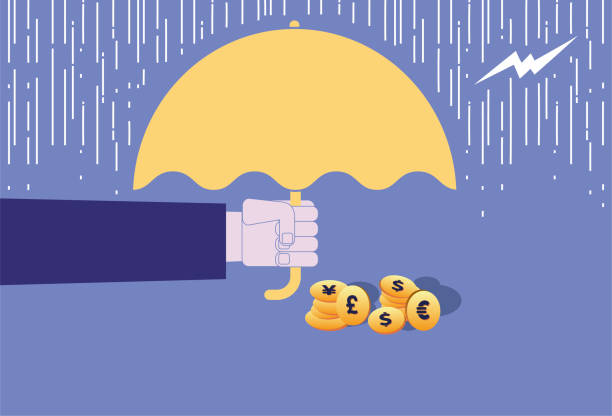 傘のストックイラストで富を守る - meteorology finance currency symbol gold点のイラスト素材／クリップアート素材／マンガ素材／アイコン素材