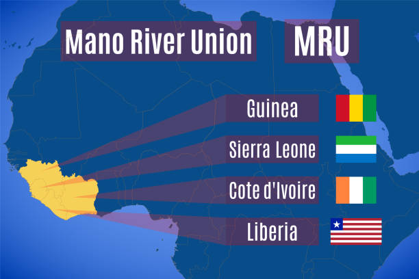 マノ川連合(mru)のベクトルマップと旗 - british empire flag map authority点のイラスト素材／クリップアート素材／マンガ素材／アイコン素材