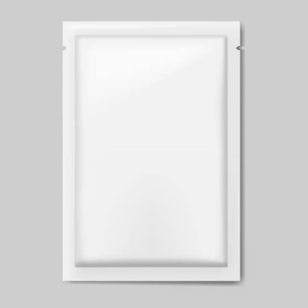 istock Blank white sachet packet with tear notches, vector mock-up. Individual plastic wrapping bag for cosmetic, medical or food product. Template for design 1207984056