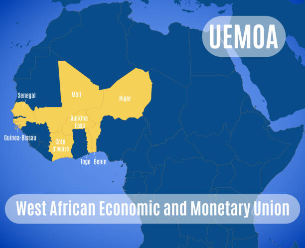 ilustrações, clipart, desenhos animados e ícones de mapa da união econômica e monetária da áfrica ocidental (uemoa) - unidade monetária